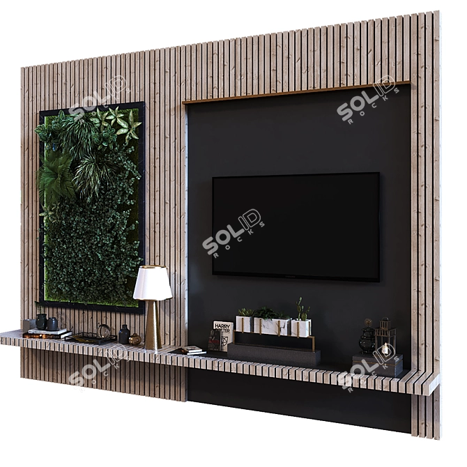 Sleek Green TV Wall Set 3D model image 2