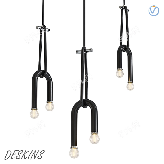 Sleek 2-Light Pendant Fixture 3D model image 1