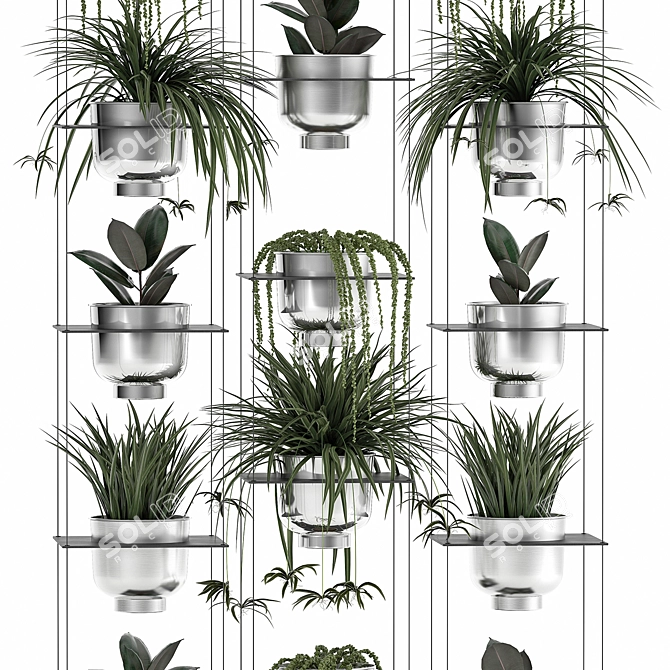 Vertical Garden: Exotic Plants & Stylish Grey Vig Planter 3D model image 3