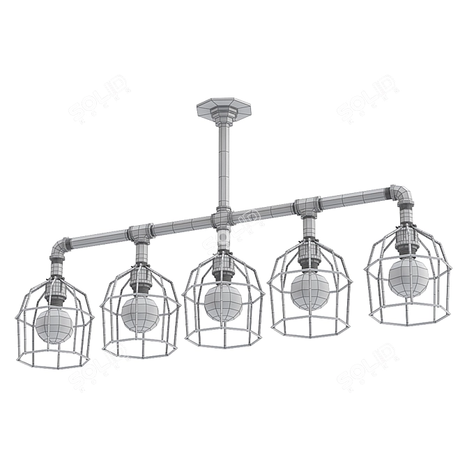 Rustic Iron Pipe Chandelier 3D model image 2