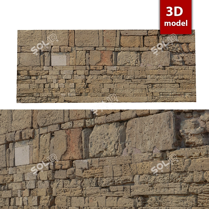 Detailed Stone Wall Model 3D model image 1
