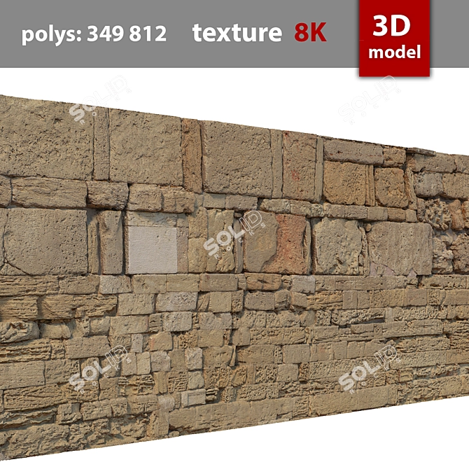 Detailed Stone Wall Model 3D model image 3