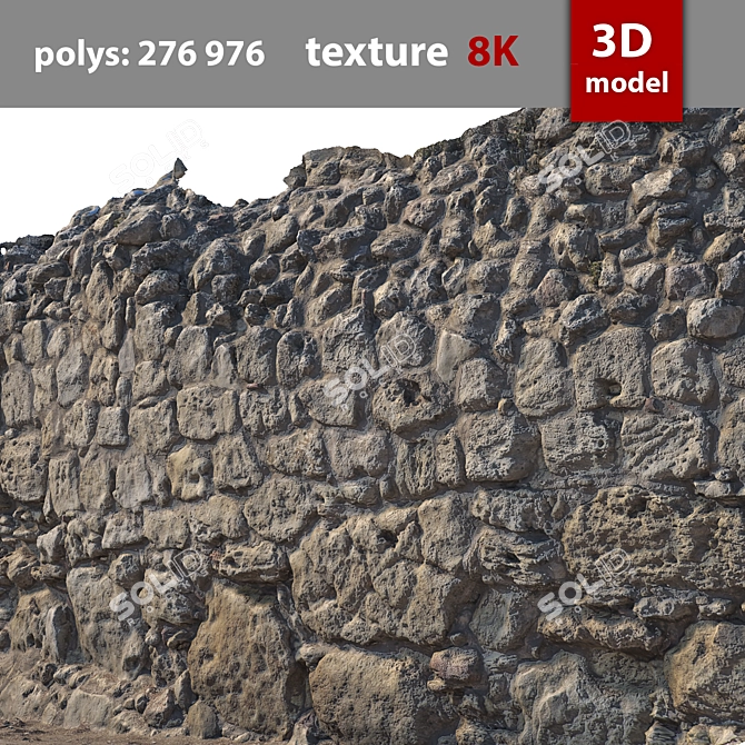 Stone Wall Model - High-Quality 3D Asset 3D model image 5