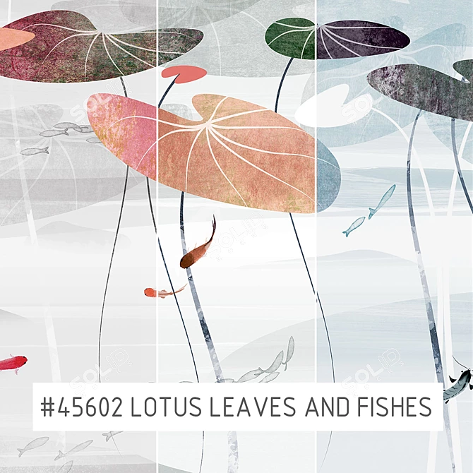 Title: Lotus Leaves & Fishes Eco Wallpaper 3D model image 1