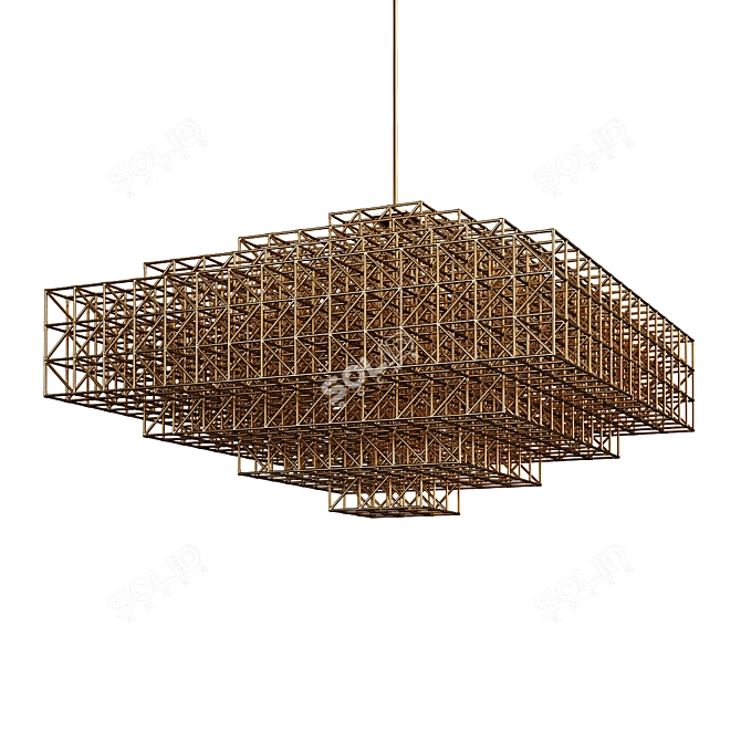 Modern Brass Gridlock Pendant 3D model image 2