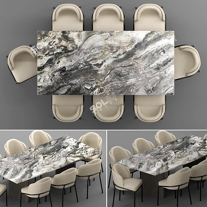 Modern Baron Sea Foam Dining Set 3D model image 7