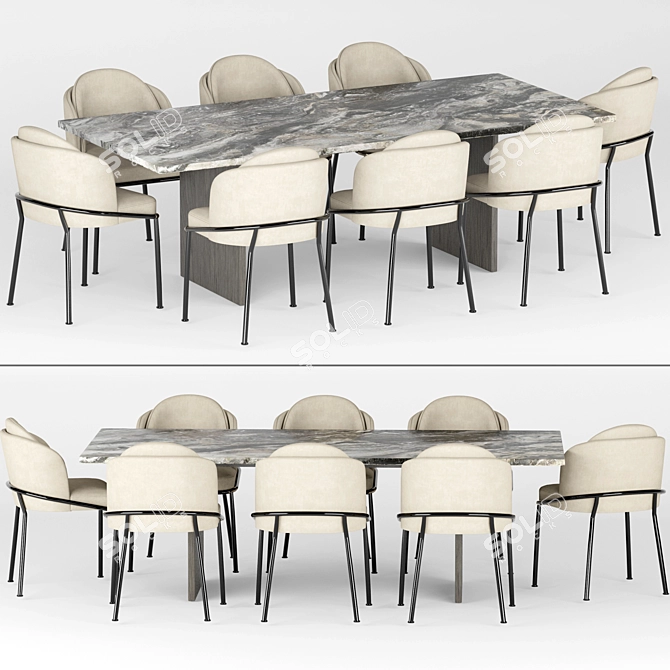 Modern Baron Sea Foam Dining Set 3D model image 9