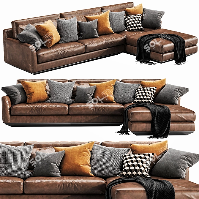 Horm Ellington Leather Chaise Lounge 3D model image 3