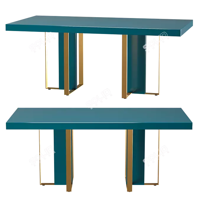 Arpen Teal & Brass 6 Seater Dining Table 3D model image 1