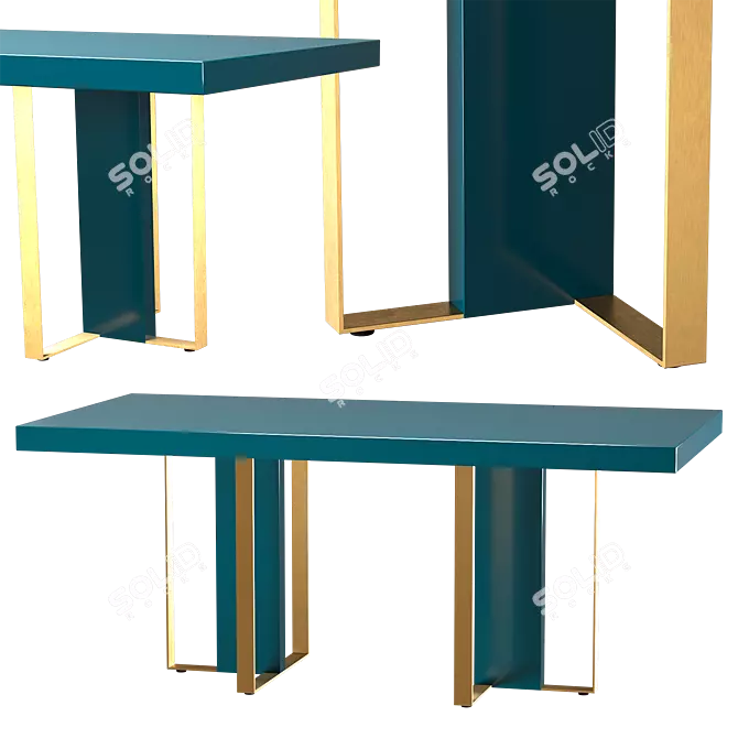 Arpen Teal & Brass 6 Seater Dining Table 3D model image 2