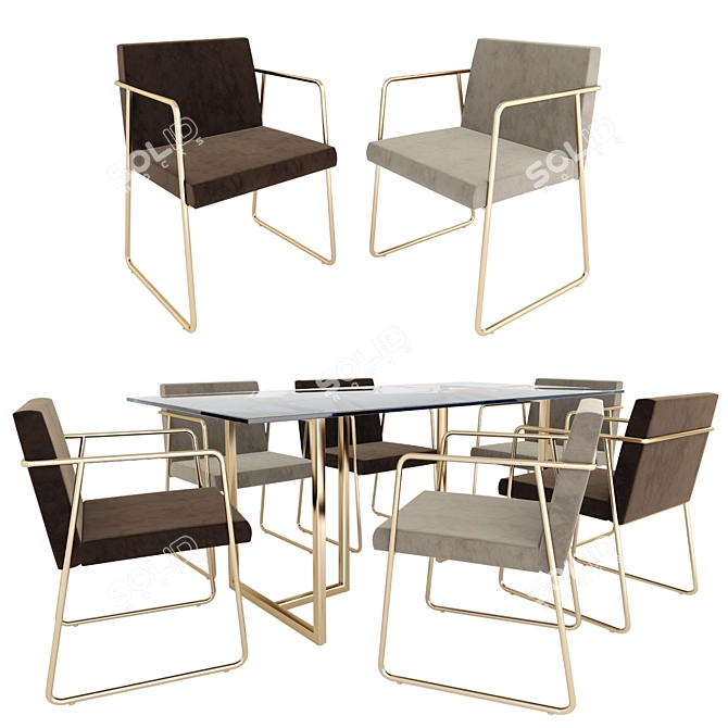 Stylish CB2 Rouka Chair Set 3D model image 2