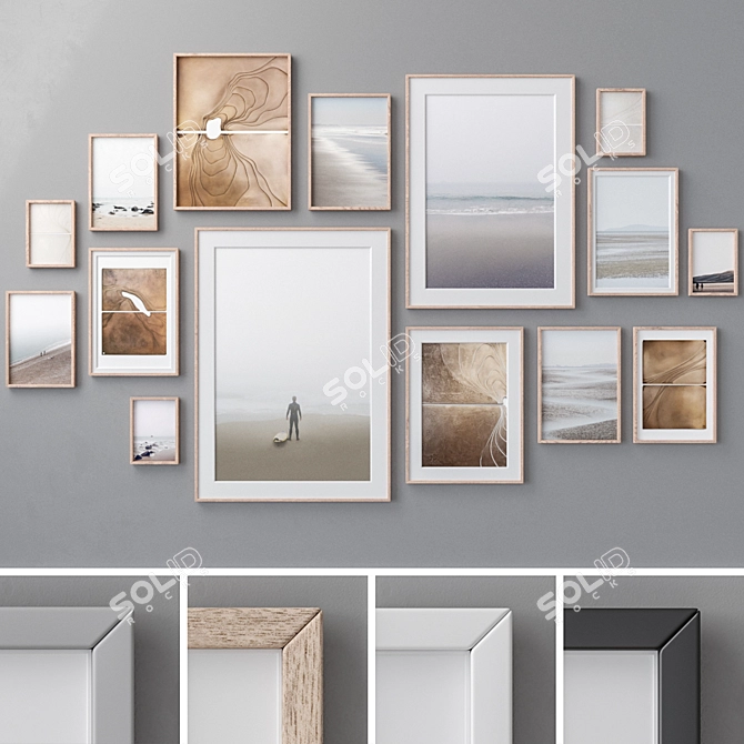 Multi-Color Frame Set with UV Unwrapped Wood Texture (1034) 3D model image 1