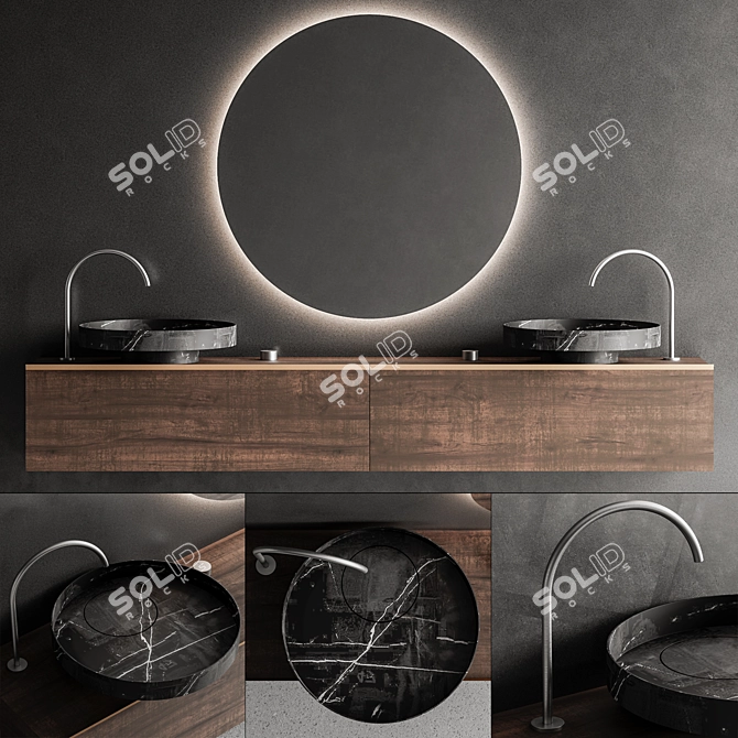Eccentrico Vanity Set: Vanity Unit, Washbasin, Mirror and Mixer 3D model image 1