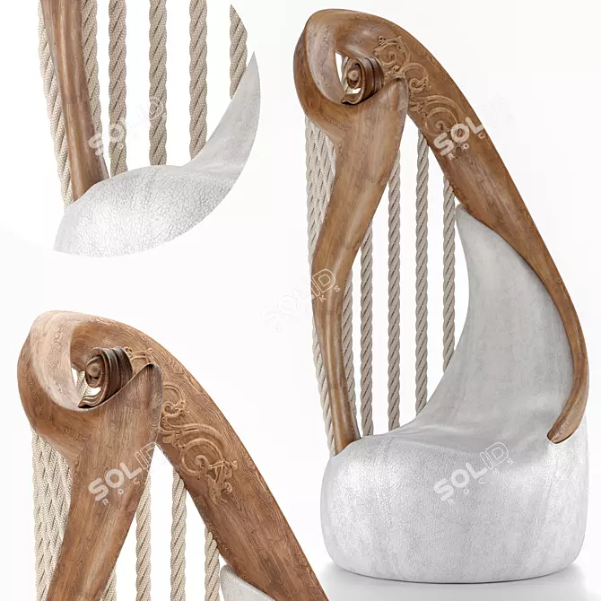 Harp-inspired Chair: Natural Wood, Leather, and Gold Motifs 3D model image 2