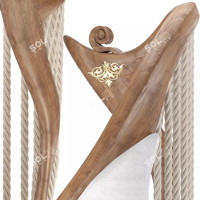 Harp-inspired Chair: Natural Wood, Leather, and Gold Motifs 3D model image 3