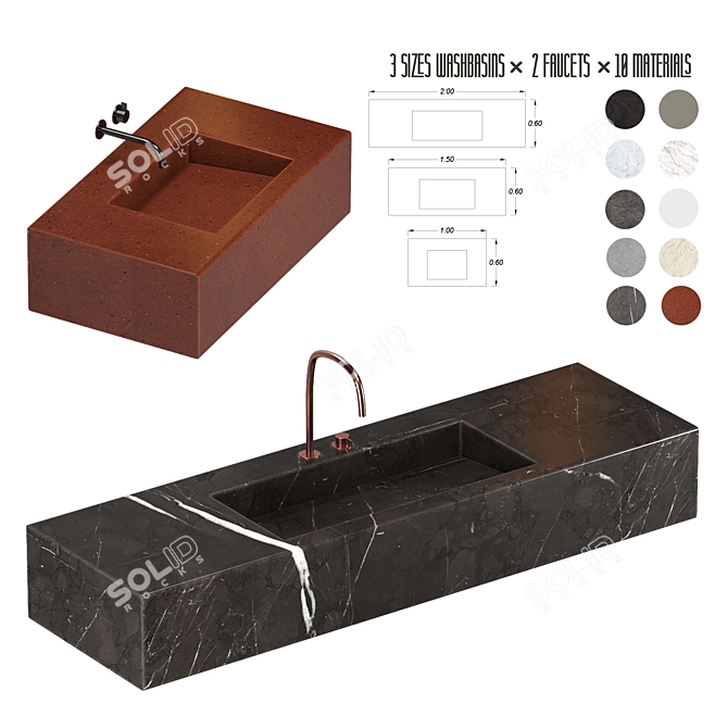 10 Color Options! 3 Sizes! High-quality Wash Basin Set 3D model image 1