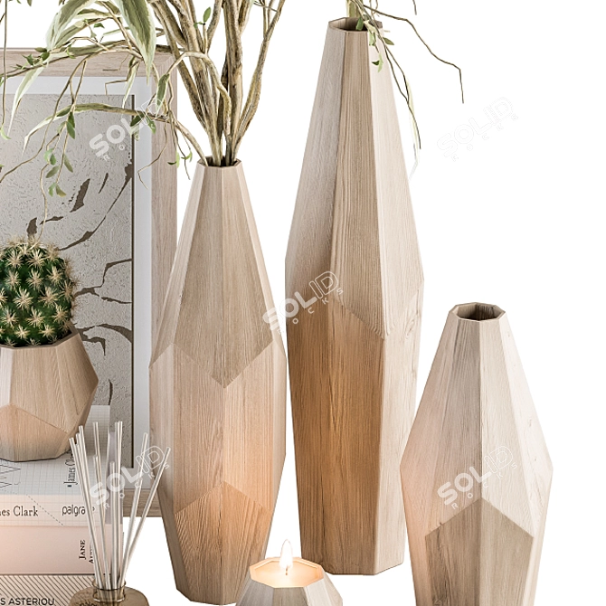 Exquisite Wooden Decor Set with Bouquet 3D model image 4