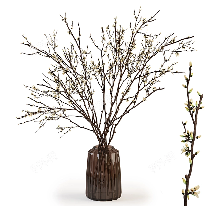 Elegant Twig Arrangement in Vase 3D model image 1