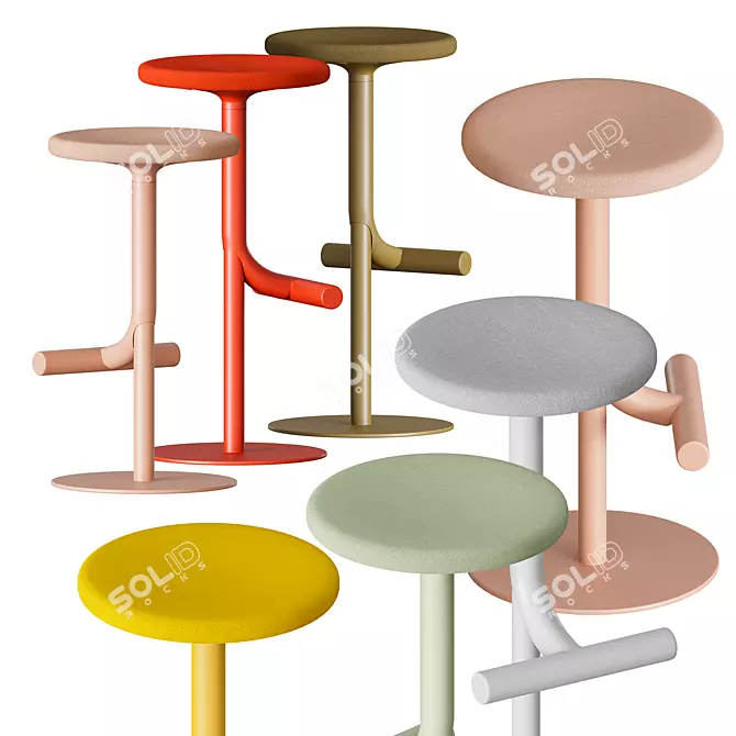 Elegant Adjustable Bar Stool 3D model image 1