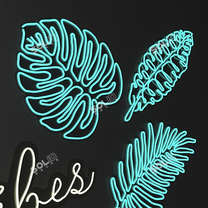 Tropical Monstera Vibes Neon Sign 3D model image 3