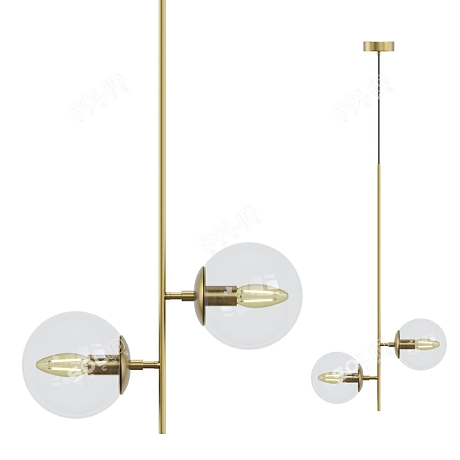 Brass Pendant Lamp with Globe Shades 3D model image 1