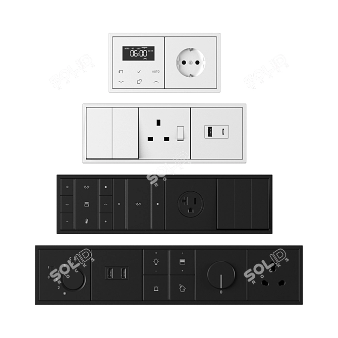 Jung LS 990 Matte Black & White Kit 3D model image 5