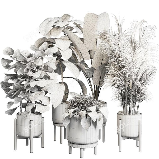 Elegant Wood Vase Collection: 30 Indoor Plants 3D model image 4