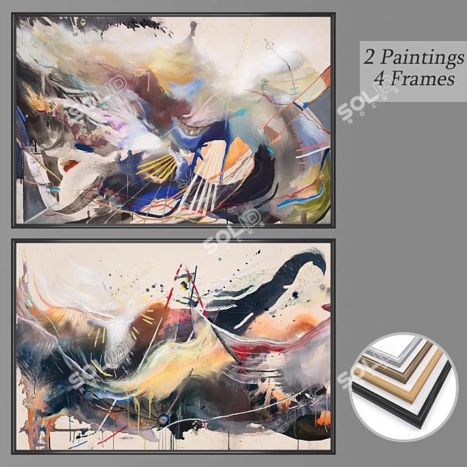 Elegant Wall Paintings Set 3D model image 1