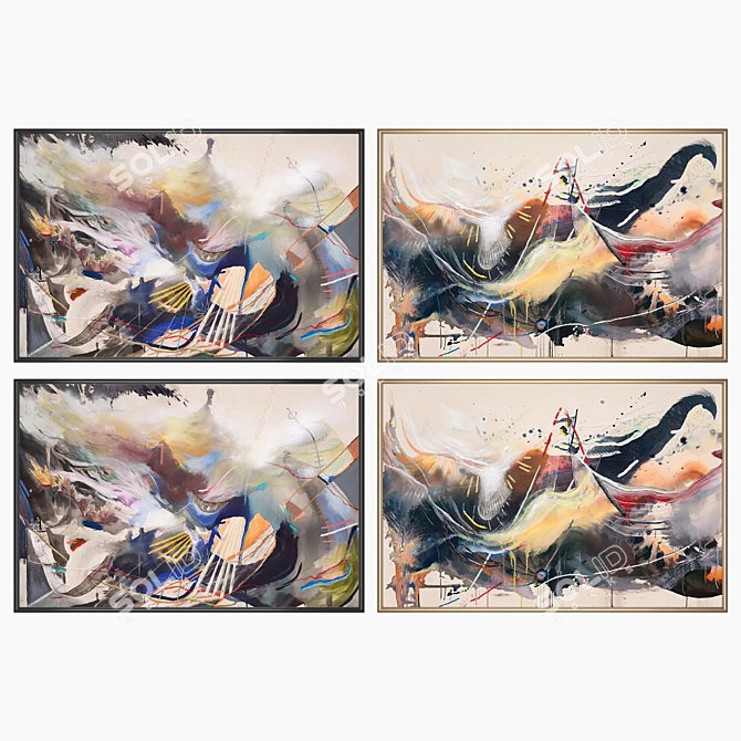 Elegant Wall Paintings Set 3D model image 2