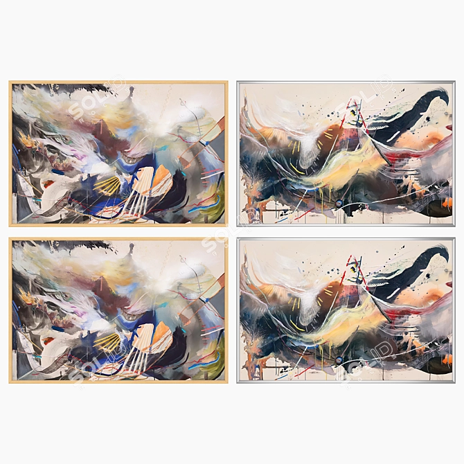 Elegant Wall Paintings Set 3D model image 3