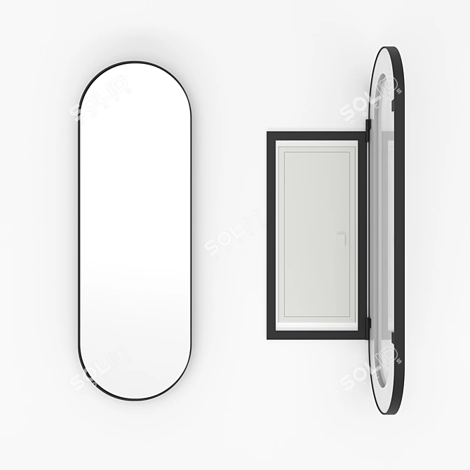 Iron Capsule Flap: Oval Mirror in Sleek Black Metal Frame 3D model image 1