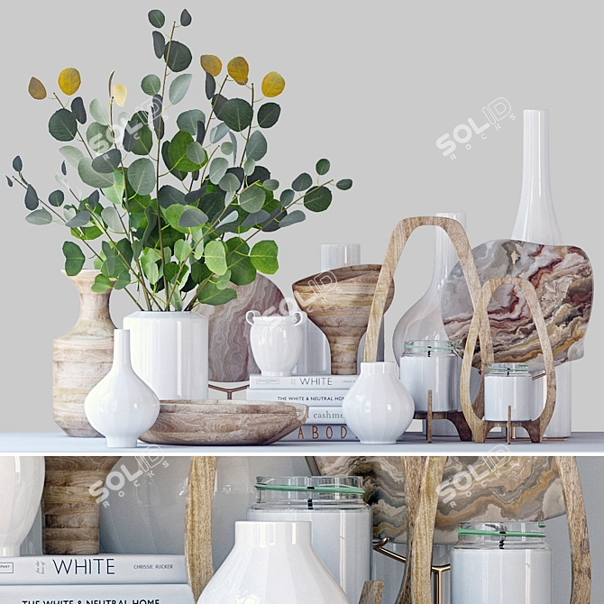 Title: Elegant Decor Set: Vases & Eucalyptus 3D model image 1