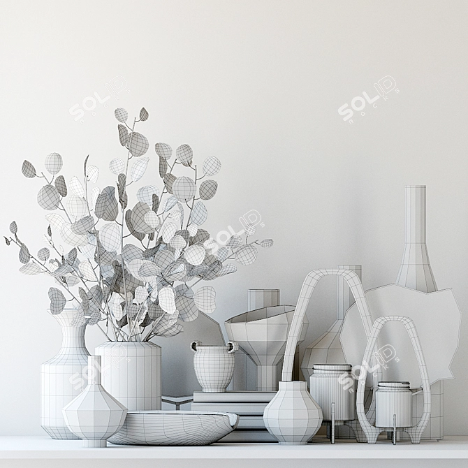 Title: Elegant Decor Set: Vases & Eucalyptus 3D model image 5