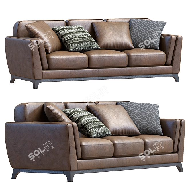 Sleek Volcanic Leather Sofa 3D model image 1