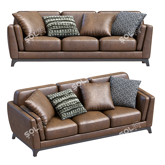 Sleek Volcanic Leather Sofa 3D model image 3