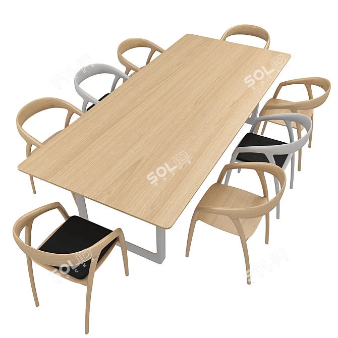 Modern 8-Piece Dining Set 3D model image 2