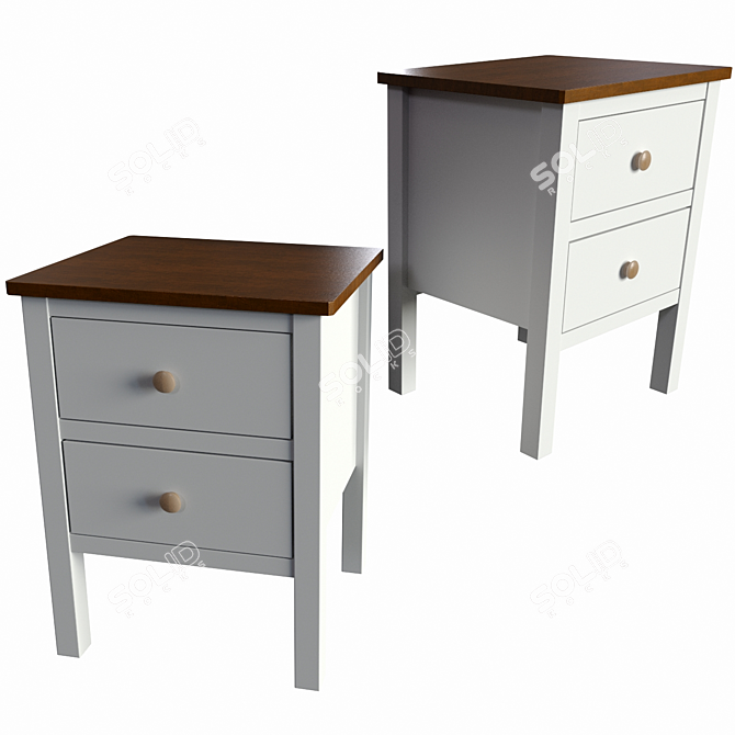 Ashin Bedside Table - 2 Drawer White/Wood 3D model image 6