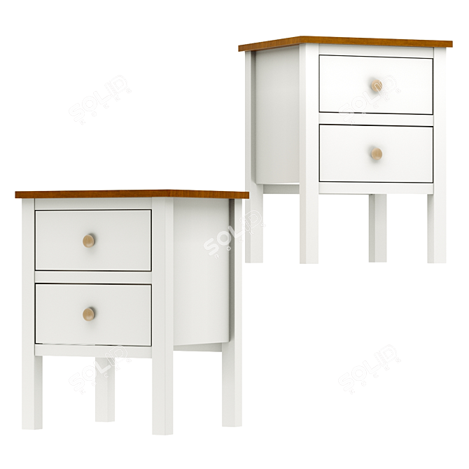 Ashin Bedside Table - 2 Drawer White/Wood 3D model image 12