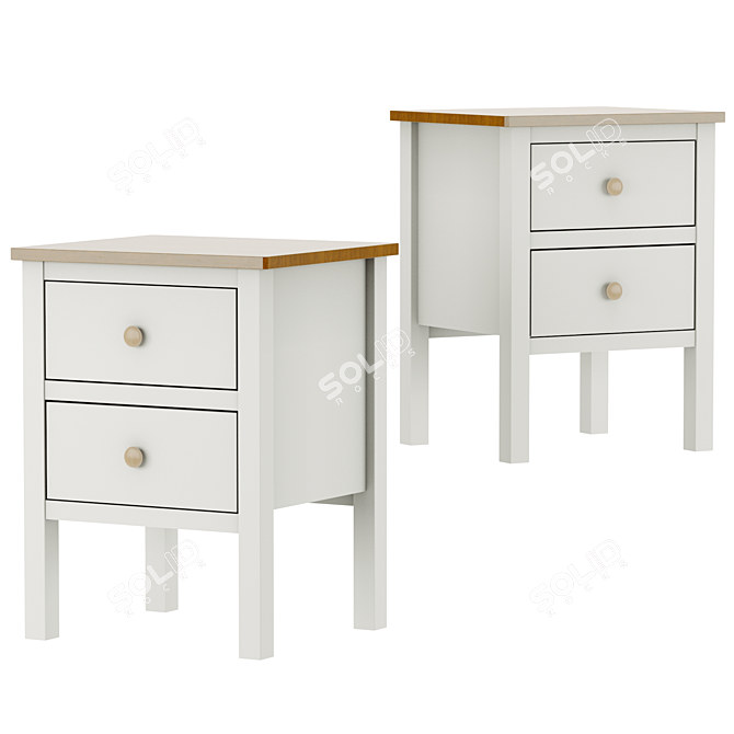 Ashin Bedside Table - 2 Drawer White/Wood 3D model image 15