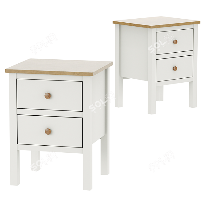 Ashin Bedside Table - 2 Drawer White/Wood 3D model image 18