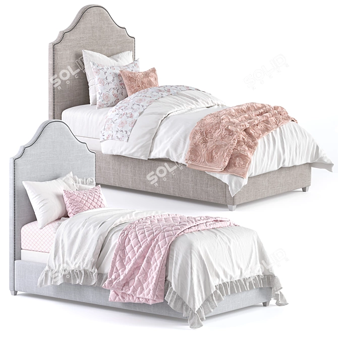 MIA Bed: Elegant Upholstered Twin Bed with Pewter Nailheads 3D model image 1