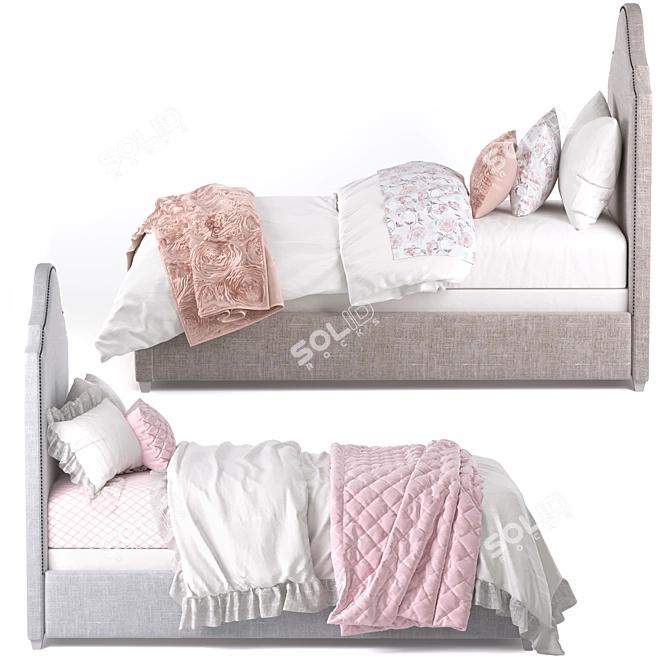 MIA Bed: Elegant Upholstered Twin Bed with Pewter Nailheads 3D model image 2