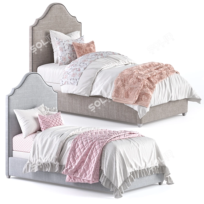 MIA Bed: Elegant Upholstered Twin Bed with Pewter Nailheads 3D model image 6