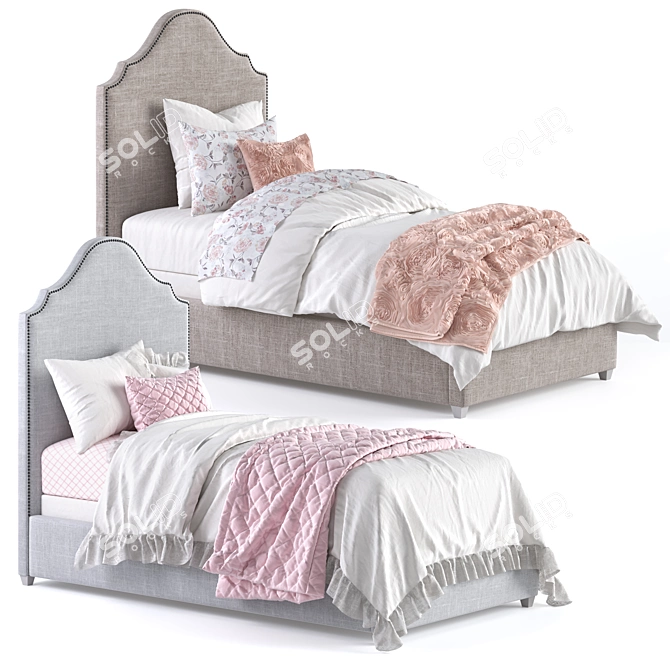 MIA Bed: Elegant Upholstered Twin Bed with Pewter Nailheads 3D model image 7