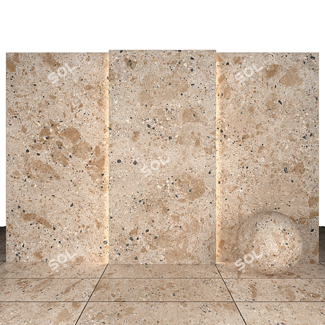 Beige Glossy Stone Slabs & Tiles 3D model image 2