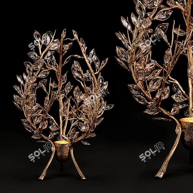 Italian Crystal & Bronze Willow Lamp 3D model image 1