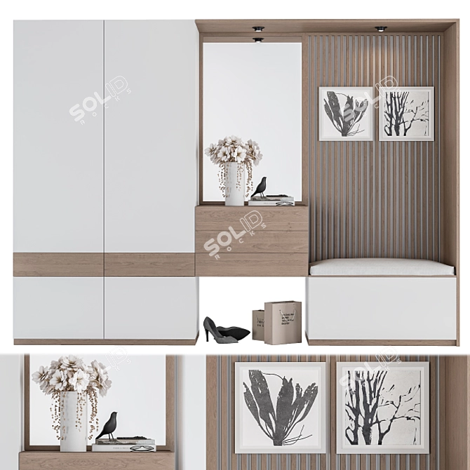 Elegant Wood & White Hallway Set 3D model image 1