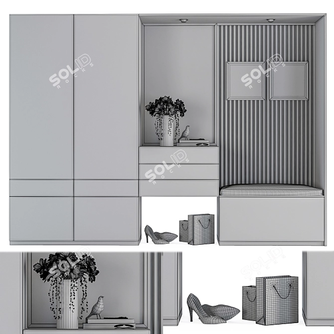 Elegant Wood & White Hallway Set 3D model image 5