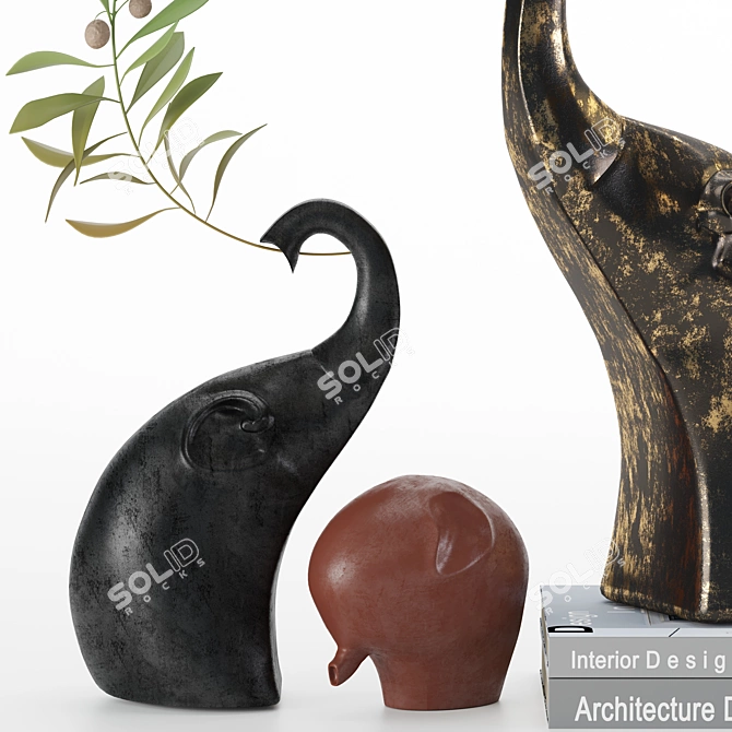 Enchanting Elephant Figurines: Exquisite Decor for Any Space 3D model image 2