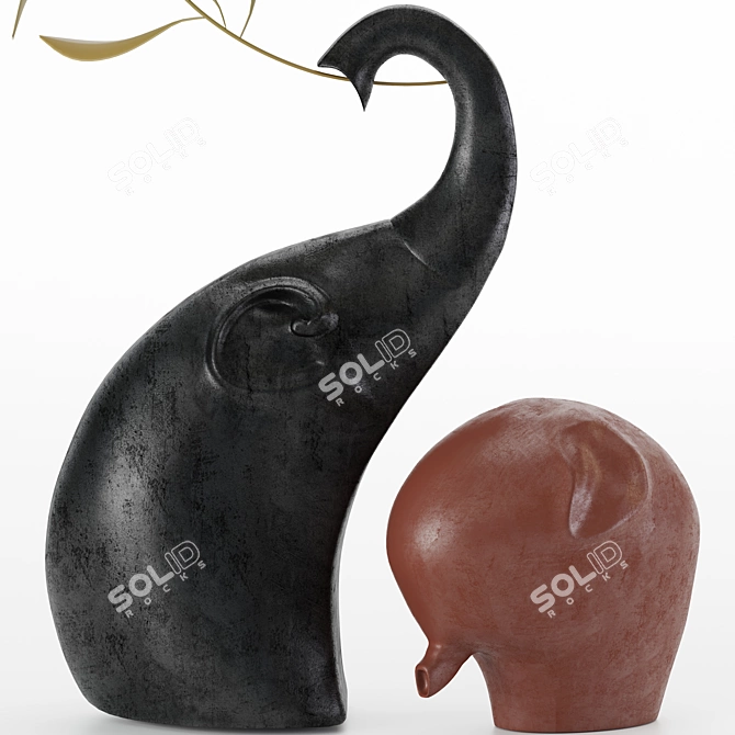 Enchanting Elephant Figurines: Exquisite Decor for Any Space 3D model image 3